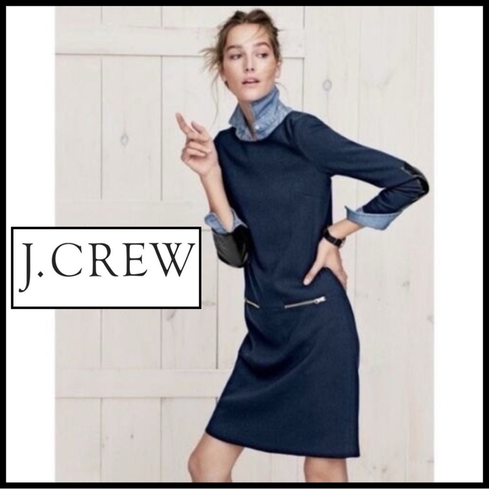 J. Crew Classic Black Dress w/ Faux Leather/Gold Zipper Detail.